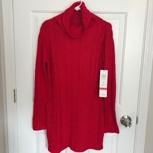 Christmas V28 Cable Knit Thick Turtleneck Sweater Dress Size L Red